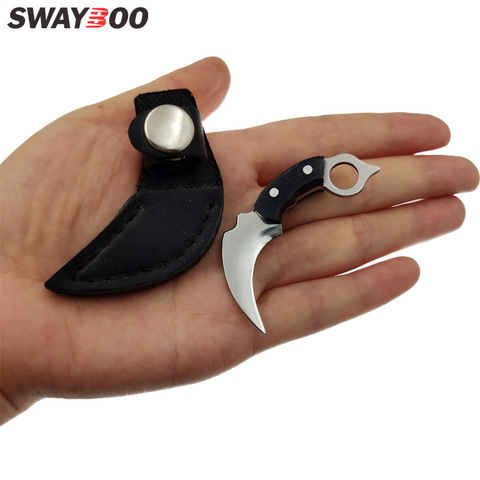 Swayboo Stainless Steel Wooden Handle Keychain Karambit Knife Tiny Mini Portable EDC Fixed Blade Opener Knife Crafts Gift ► Photo 1/6