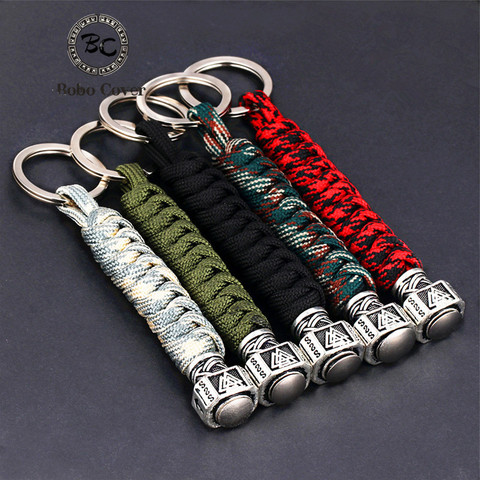 Vikings Rune mjolnir Keychain Outdoor Survival Kit Parachute Cord Keychain Paracord viking scandinavian Jewelry For Key Men gift ► Photo 1/6