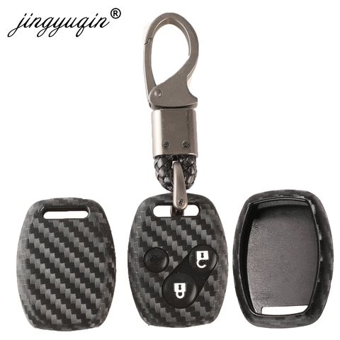 jingyuqin Carbon Fiber Silicone Car Remote key Case Fob For HONDA Accord Civic CRV Pilot Fit 2 3 4 Button Key Cover Holder ► Photo 1/5