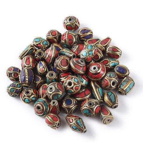 50pcs Tibetan Style Brass Beads with Synthetic Coral Antique Golden Retro Nepal Beads For Handmade Jewelry Making DIY Bracelets ► Photo 1/6