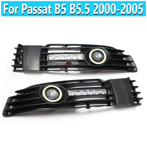 1 pair Angel Eye Daytime Running Light Car Front Fog Lights Grille With LED Light Lamp For Passat B5 B5.5 2000-2005 ► Photo 1/6