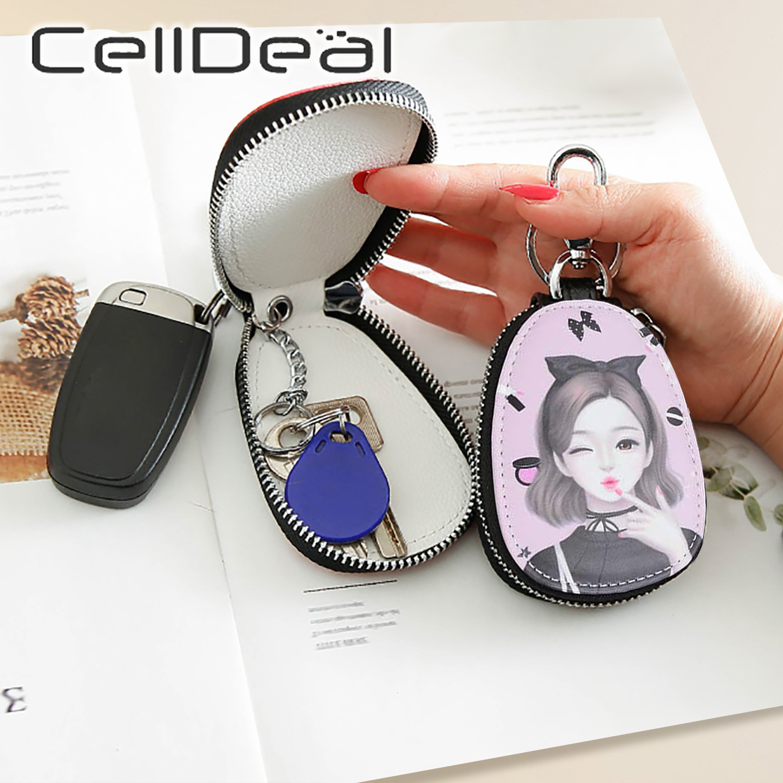 Fashion Painted Design Women Girls Key Bag Small Leather Key Wallets  Housekeepers Car Key Holder Case PU Leather Keychain Pouch - AliExpress