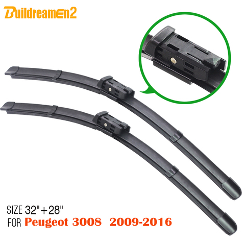 Buildreamen2 1Pair Bracketless Soft Rubber Car Windshield Wiper Blades For Peugeot 3008 2009-2016 Frameless Auto Wiper Blade ► Photo 1/6