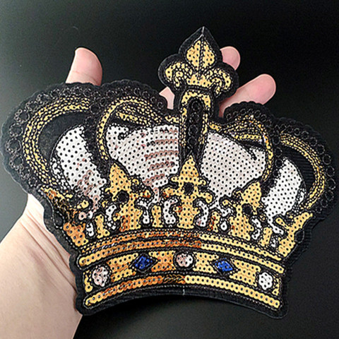 T shirt Women fashion patch sequins 237mm crown deal with it biker patches for clothing stickers 3d t shirt mens free shipping ► Photo 1/6