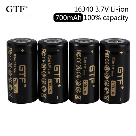 2022 New GTF 16340 700mAh 100% capacity 3.7V Li-Ion Rechargeable Battery for LED Flashlight point head ► Photo 1/6