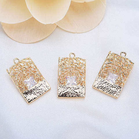 4PCS 21x13MM 24K Champagne Gold Color Plated Brass with Zircon rectangle Charms Pendants High Quality Diy Jewelry Accessories ► Photo 1/1