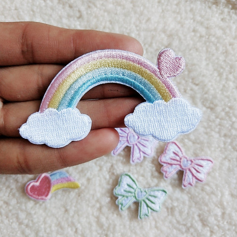 Self-adhesive Lovely Rainbow Bow Heart Embroidered Patches for Clothing T-shirt Jeans Iron on Clothes Small Appliques Stripe Diy ► Photo 1/6