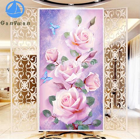 full square round drill large 5d diy diamond painting pink rose mosaic embroidery sale flower wall decor kit Entrance decoration ► Photo 1/6