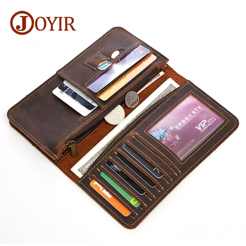 JOYIR Men Genuine Leather Wallet Men Coin Purse Vintage Long Men Wallets Perse Solid Card Holder Clutch Carteira Hombre for Male ► Photo 1/6