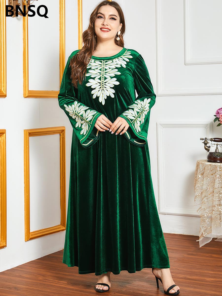 Abaya Womens Muslim Velvet Warm Embroidery Long Maxi Dress Robe Kaftan Dubai New