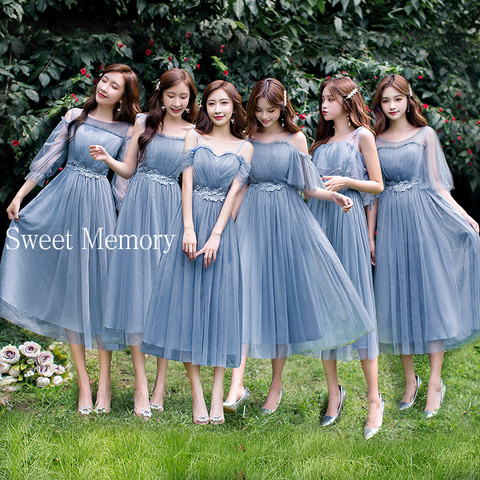 U21O39 Sweet Memory Women Plus Size Blue Grey Pink Champagne Bridesmaid Dresses Party Graduation Robes Vestidos ► Photo 1/6