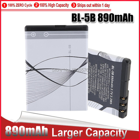 New 890mAh BL-5B BL 5B High Capacity Battery for Nokia 3220 3230 5140 5140i 5200 5300 5500 6020 6021 6060 N83 N90 BL-5B Battery ► Photo 1/6