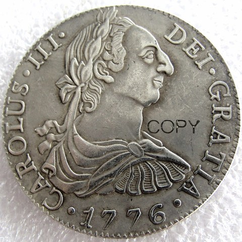 CAROLUS III. Dei Gratia 1776 Medaille Medal STREIKE NACHGEMACHT 8 Reales Silver Plated Copy Coins ► Photo 1/2