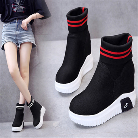 2022 Autumn New Sock Boots Woman 11 CM Hided Wedge Platform Female Casual Shoes Wedge Lady Knitting Short Platform Ankle Boots ► Photo 1/6