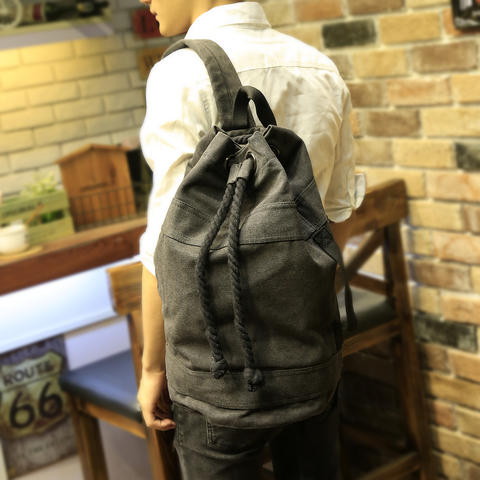 New Men's Backpack Large Capacity Men Drawstring Backpack Canvas Bucket Bag Unisex Fashionable Concise School Bag Male Schoolbag ► Photo 1/5