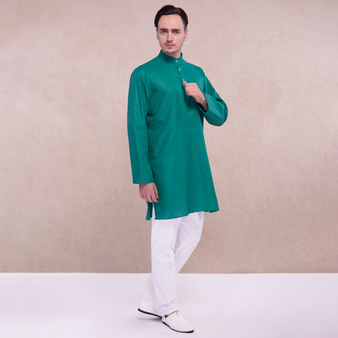 Kurta India Costume Kurtis Ethnic South Asian Style Green Shirt White Pants Hindu Clothes Cotton Kurtha Indian Clothing for Men ► Photo 1/4