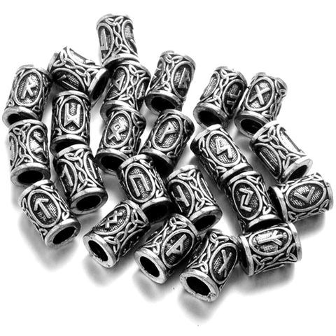 10pcs 24pcs Viking Runes Set Loose Spacer Beads Fit Beards or Hair TIWAZ TYR Sol rune Odal Futhark Rune Bead DIY Jewelry Making ► Photo 1/2
