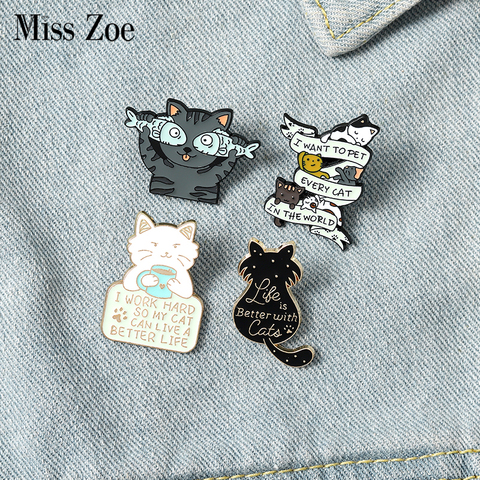Life is Better with Cats Enamel Pin Custom Cat Fish Coffee Brooches Shirt Lapel Bag Cute Animal Badge Jewelry Gift for Kids ► Photo 1/6