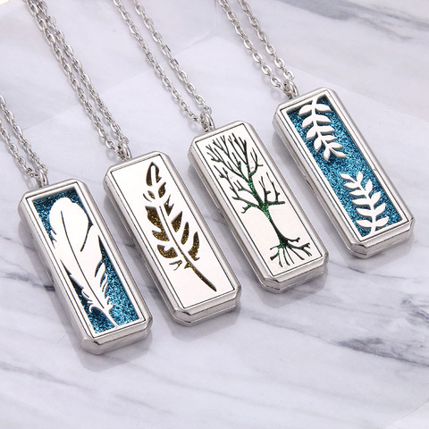 Tree of Life Square Stainless Steel Magnetic Aromatherapy Diffuser Necklace Jewelry Perfume Essential Oil Pendant Necklace ► Photo 1/6