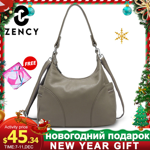 Zency 100% Genuine Leather Fashion Women Shoulder Bags High Quality Hobos Elegant Lady Tote Handbag Black Grey Crossbody Bags ► Photo 1/6