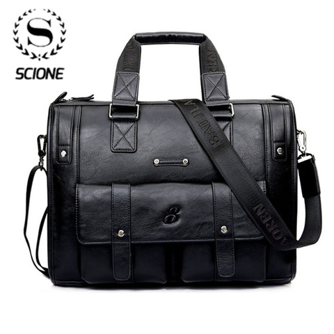 Scione Men Thicken PU Leather Briefcase Large Capacity Laptop Business Messenger Shoulder Bag High Quality Travel Office Handbag ► Photo 1/6