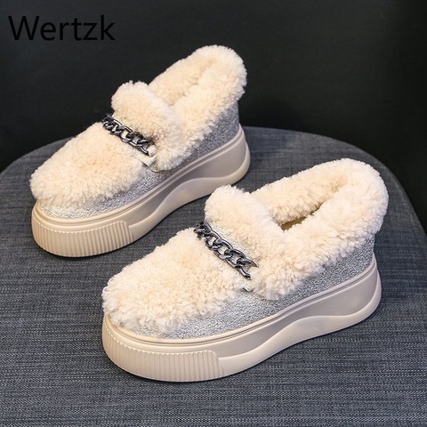 Winter New Women's Thick Bottom Women's Bottom Fashion Metal Chain Round Toe Warm Ladies Shoes Solid 7cm Plush Boots ► Photo 1/6