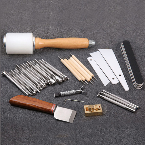 Leather Craft Carving Tools for Leather Printing Cutting Knife/Hammer/Leather Swivel Knife/Tool Storage Box Leather Staming Set ► Photo 1/6