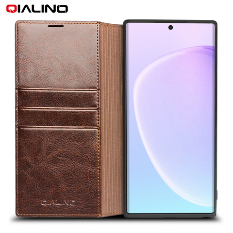 QIALINO Luxury Genuine Leather Phone Cover for Samsung Galaxy Note 10 Handmade Flip Case with Card Slots for Galaxy Note 10+ ► Photo 1/6