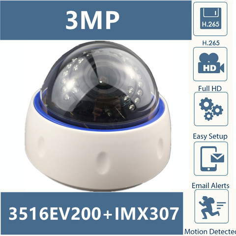 2.8-12mm Manual Zoom IP Dome Camera Sony IMX307+3516E H.265/H.264 Low illumination 1080P Infrared NightVision Audio 48V PoE ► Photo 1/1