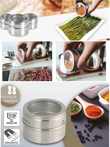 Powder box seasoning box stainless steel seasoning pot set with stickers sealed barbecue and spreading  magnet storage box ► Photo 1/5