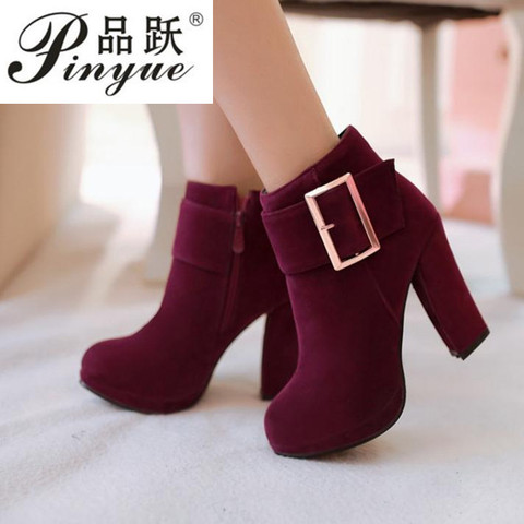 new autumn and winter women's boots British fashion suede Martin boots short boots buckle with high heels thick heel shoes ► Photo 1/6