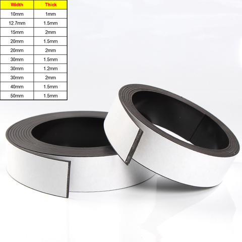 1 Meter Self Adhesive Magnetic Tape Width 10-50mm Thick 1/1.5/2mm Flexible Craft Sticky Magnet Strip Fridge Magnets ► Photo 1/1