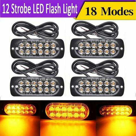 4 Pcs 12-Led Amber Flash Flashing Recovery Strobe Car Emergency Signal Led Orange Grill Breakdown Light Fog Light Beacon ► Photo 1/6