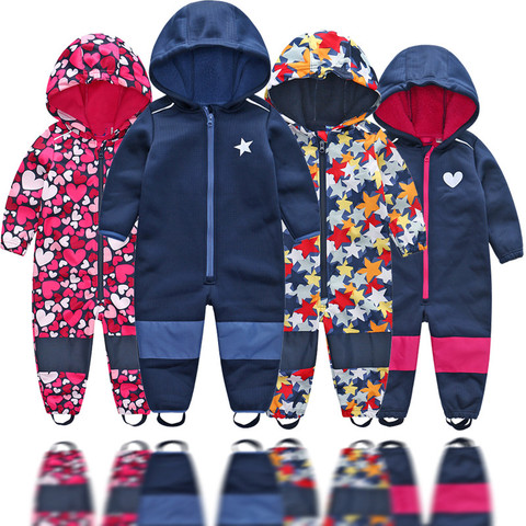 Children's soft shell plus velvet integrated windproof and rainproof jumpsuit Children's waterproof jumpsuit, warm jumpsuit, ► Photo 1/6