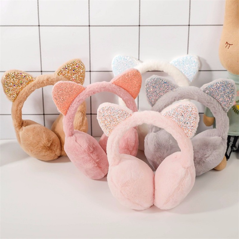 New Lovely Winter Warm Cat Ear Warmers Glitter Ears Plush Earmuffs For Women Playful Girls Ear Muffs Cold Protection Warm Hot ► Photo 1/6