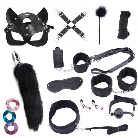 11Pcs Sex Toys Kit BDSM Bondage Whip Handcuffs Butt Plug Sexy