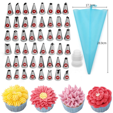 50pcs Silicone Pastry Bags Tips 48 Icing Piping Nozzles + Cream Reusable Pastry Bags Cake Decorating Tools Pastry Nozzles ► Photo 1/6