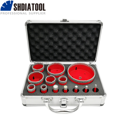 SHDIATOOL 1set/13pcs  M14 Thread Vacuum Brazed Diamond Drill Core Bits With Box Granite Marble Drilling Bit Ceramic Hole Saw ► Photo 1/6