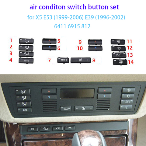14pcs/set Car Climate Control Air Conditioning Switch Button Covers for BMW X5 E53 1999-2006 E39 1996-2002 ► Photo 1/3
