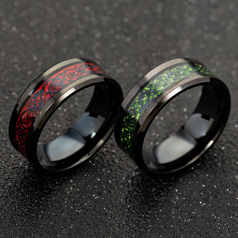 Stainless Steel Dragon Ring Red Green Carbon Fiber Black Dragon Inlay Comfort Fit For Men Wedding Band Ring Fashion jewelry ► Photo 1/6