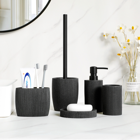 Black Stripe 5 Pcs Bathroom Accessory Set Soap Dispenser Toothbrush Holder Tumbler Soap Dish Housewarming Gift Dressing Table ► Photo 1/6