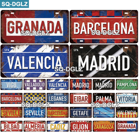 [SQ-DGLZ] Spain City License Plate Metal Sign Vintage Plaque Tin Sign Wall Decor Bar Decor BARCELONA/MADRID/SEVILLE Flag Poster ► Photo 1/6