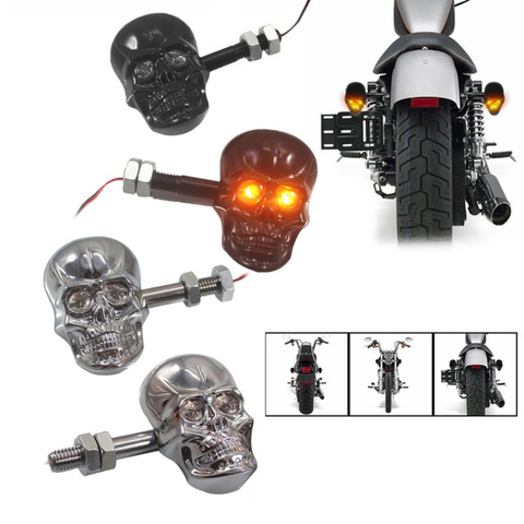 1Pair Personalized Motorcycle Accessories Refit Punk Skull Shape Turn Signal Lights Indicators Weatherproof For Most Motorcycle ► Photo 1/6