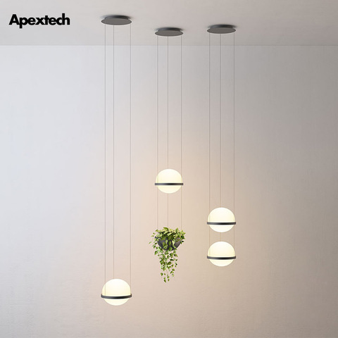 Long Cord Plants Deco Chandelier Hanging Glass Ball Plant Pot Lamp Modern artistical Duplex Apartment spiral stair Pendant Lamp ► Photo 1/6