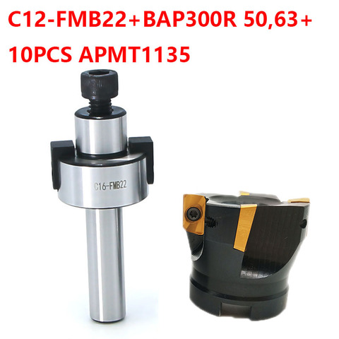 1set C12 C16 20 FMB22+BAP300R 50mm 63 Cutter Head+10pcs apmt1135 Carbide Inserts Face Milling cutter shell end mill adapter ► Photo 1/6