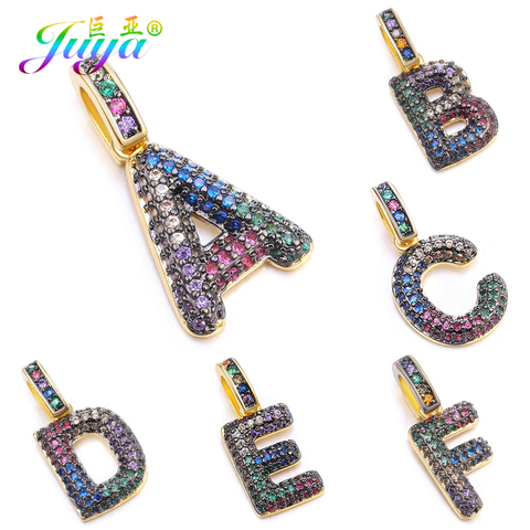 Juya DIY Bracelet Necklace Making Findings  Multicolor Rainbow Zircon Gold 26 Alphabet Initial Letter Charms Pendant Supplies ► Photo 1/6