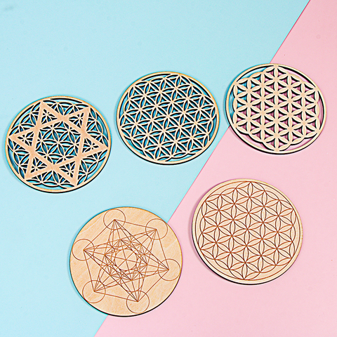 Round Chakra Pattern Coaster Circles Carved Arts And Crafts Natural Wood Arts Crafts Flower of life Handmade Collectibles ► Photo 1/6