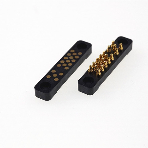 1 Pair Male Female Spring Loaded Pogo Pin Connector 19 Pins Panel Mount Flange PCB SMD 2A 12V Gold Plated 3 Rows 14+5 Position ► Photo 1/6