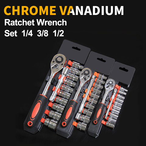 Funtionn 12pcs Ratchet Torque Wrench Set 1/4 3/8 1/2 Auto Repair Spanner Tools Hex Socket Sleeve Set 4-24mm ► Photo 1/6