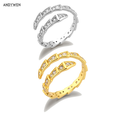 ANDYWEN 925 Sterling Silver Gold Stage Zircon Pave Snake Resizable Ring 2022 Rock Punk Fashion Fine Jewelry For European Women ► Photo 1/6